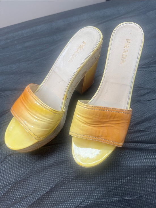Prada Shoes - Prada Yellow to Orange Ombre Leather Platform Mules